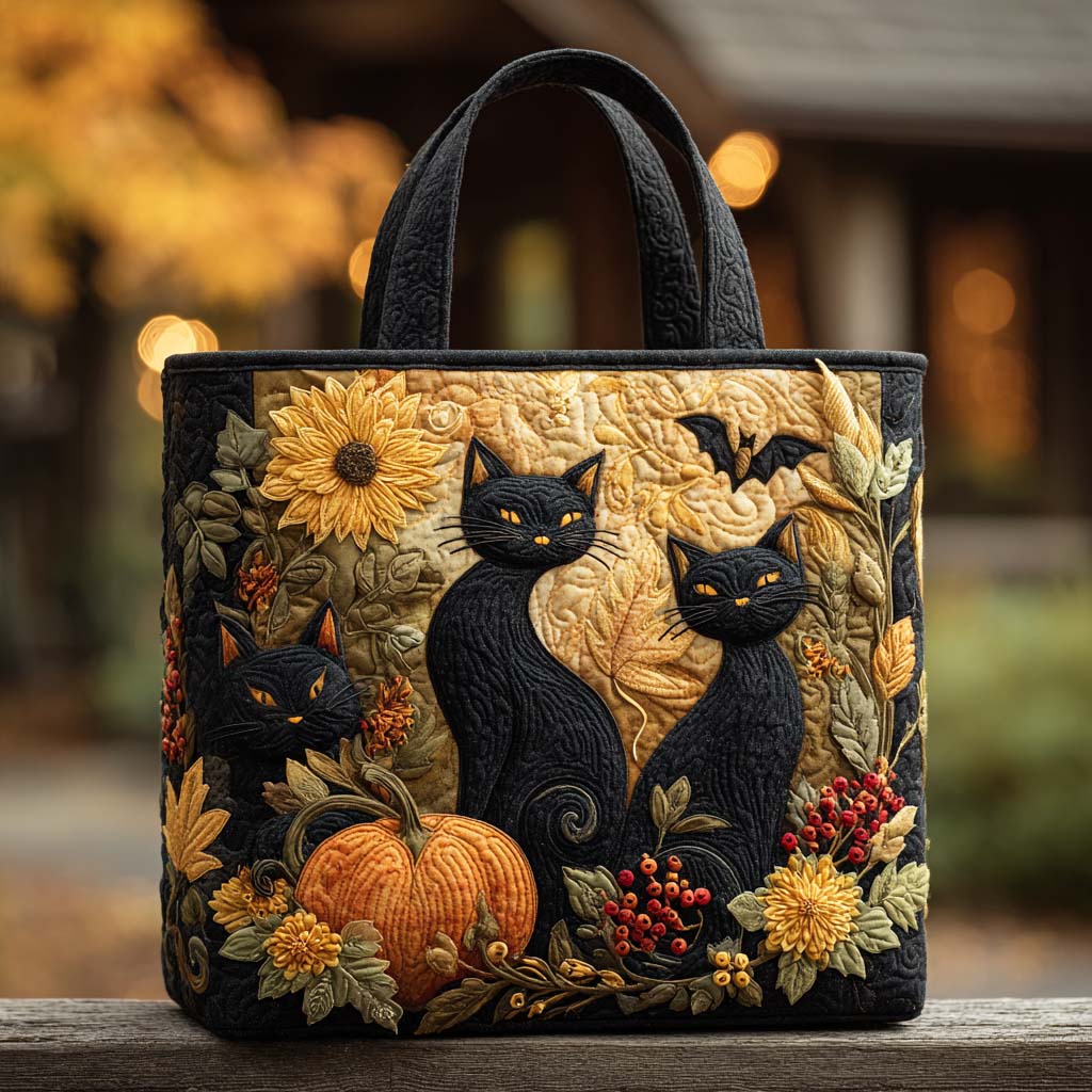 Midnight Harvest Cat Quilted Tote Bag Trendy Shoulder Bags Creative Mother's Day Gifts