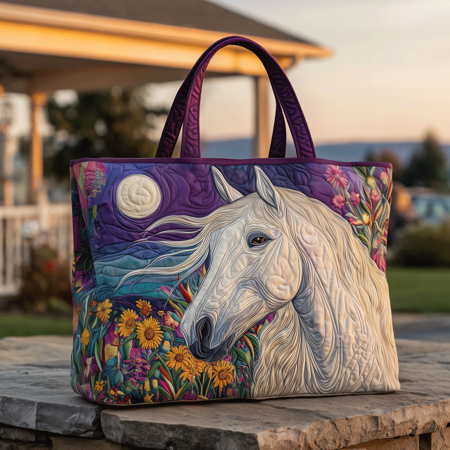 Midnight Horse Quilted Tote Bag Shoulder Bags For Women Best Gift For Mother On Mother's Day