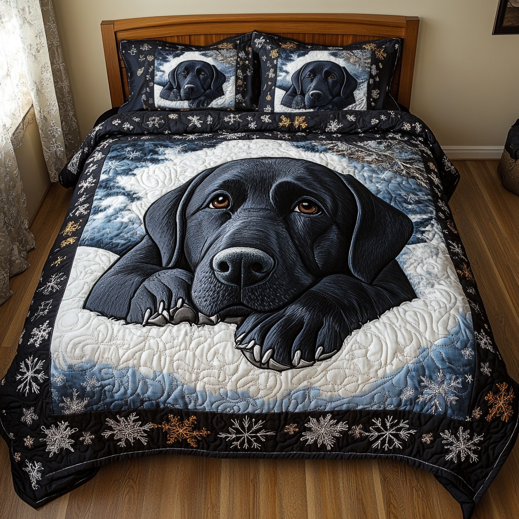 Midnight Labrador Quilted Bedding Set Cute Bed Sheets Best Presents For Dog Owners