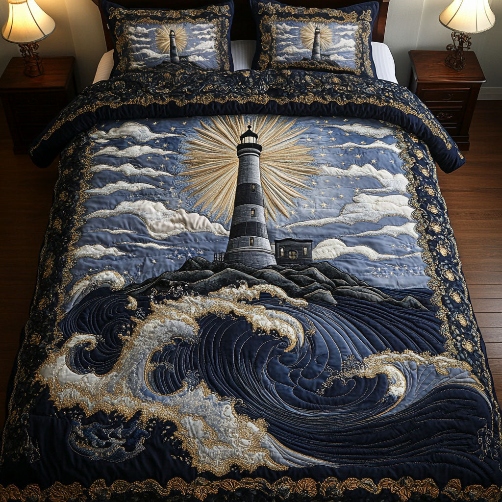 Midnight Lighthouse Glow Quilted Bedding Set Bedroom Decorations Lighthouse Gifts For Her