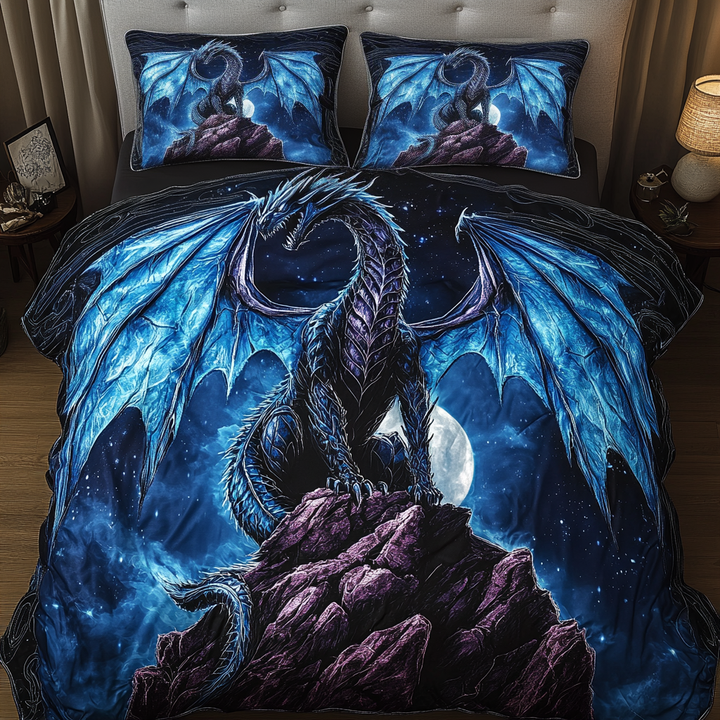 Midnight Majesty Quilted Bedding Set Bed Decorations Birthday Presents For Dragon Lovers