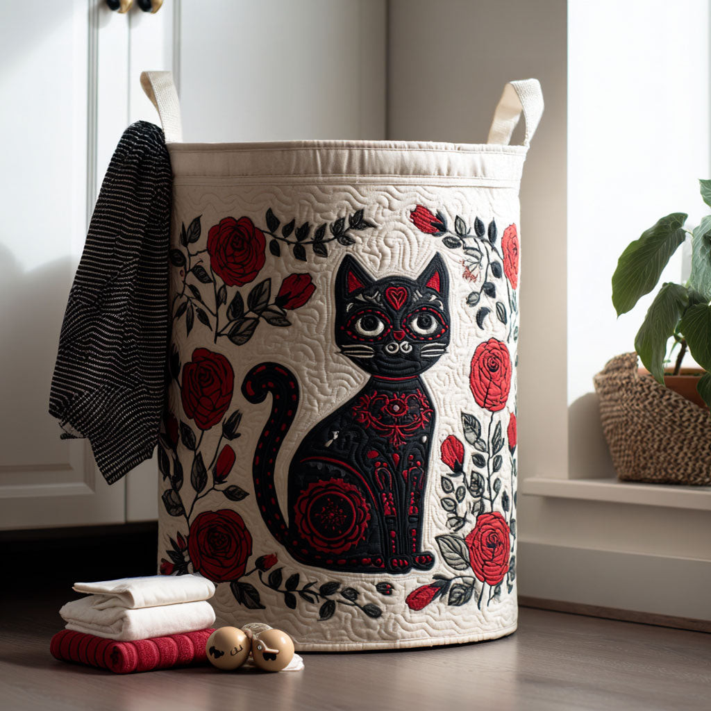 Midnight Mariachi Quilted Laundry Basket Dirty Clothes Basket Awesome Gifts For Cat Lovers