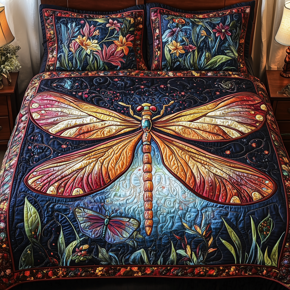 Midnight Mistique Dragonfly Quilted Bedding Set Bed Decor Dragonfly Gifts For Men