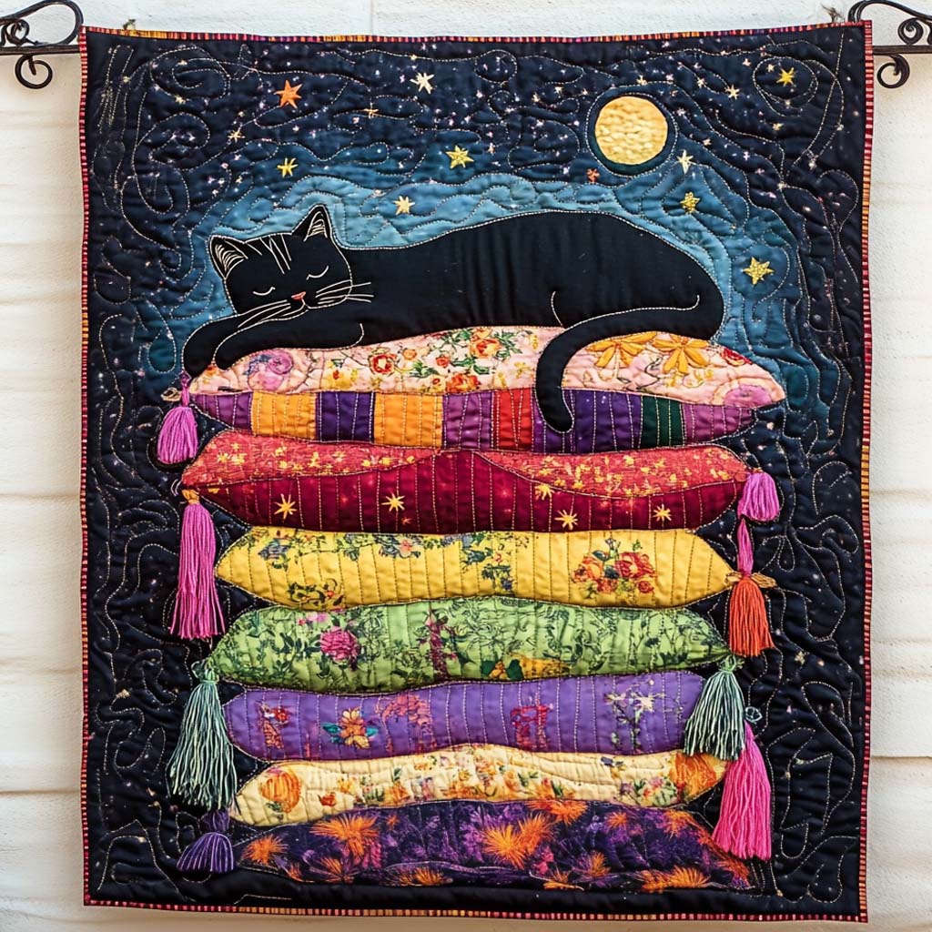 Midnight On A Thousand Pillows Quilted Blanket Bed Decorations Cat And Owner Gifts