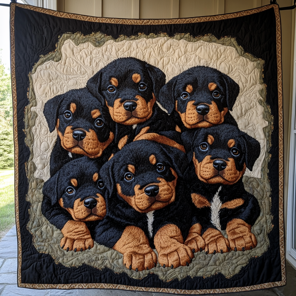 Midnight Rottweiler Quilted Blanket Aesthetic Room Decor Cool Gifts For Pet Lovers