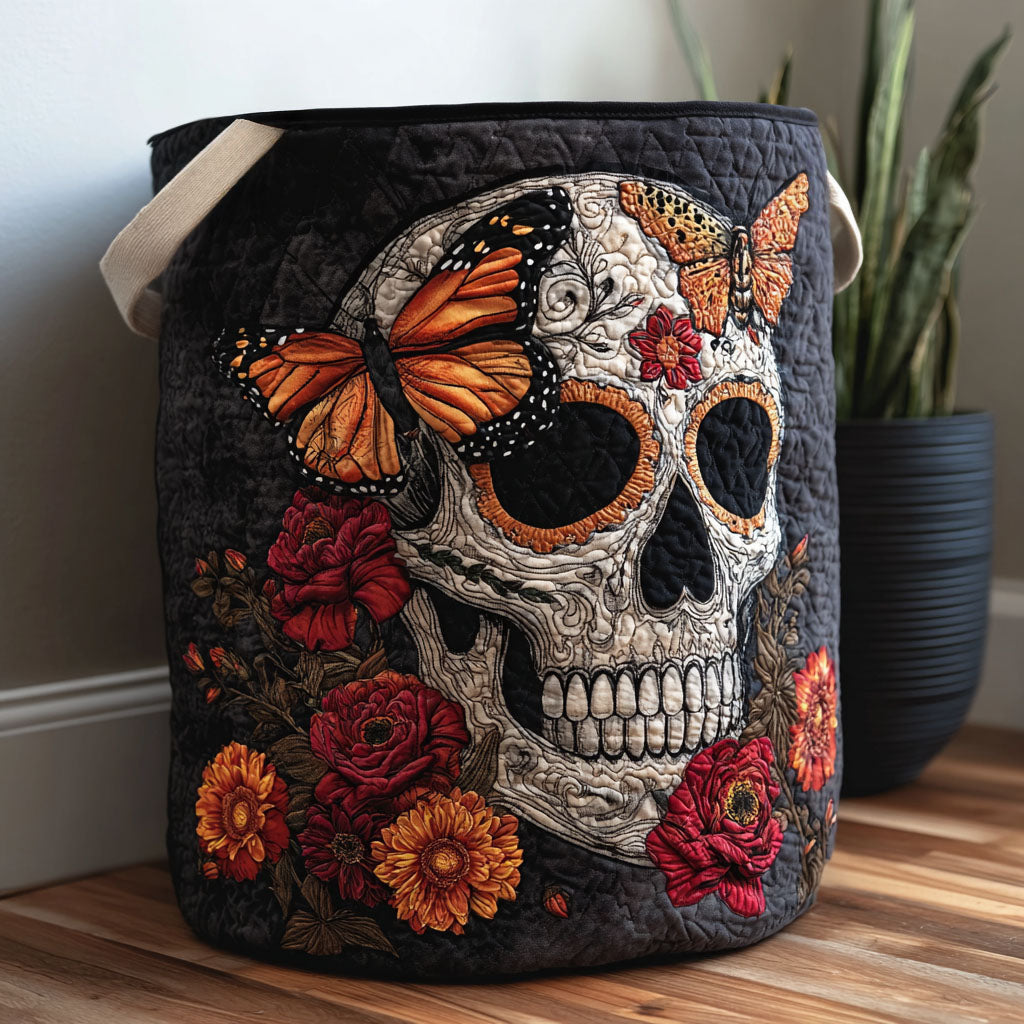 Midnight Skull Quilted Laundry Basket Unique Laundry Hamper Ideas Gifts For Dia De Los Muertos