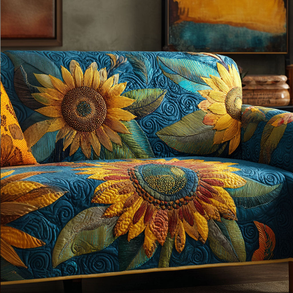 Midnight Sunflower Quilted Sofa Cover Good Sofa Covers Sunflower Gift Items