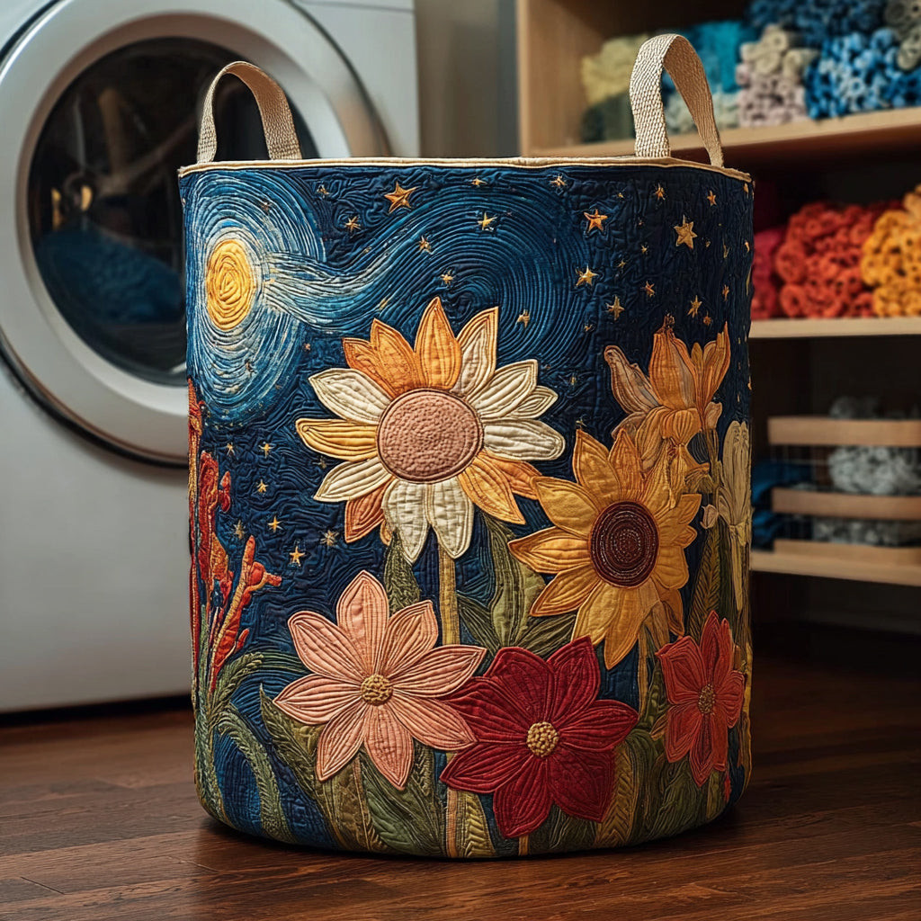 Midnight Sunflowers Quilted Laundry Basket Clothes Hamper Good Mothers Day Presents