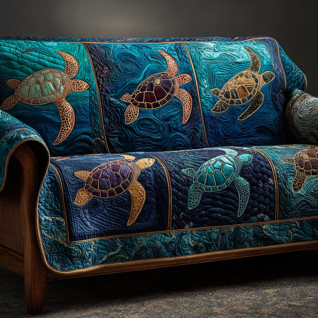 Midnight Tide Quilted Sofa Cover Couch Cover Sofa Unique Sea Turtle Gifts