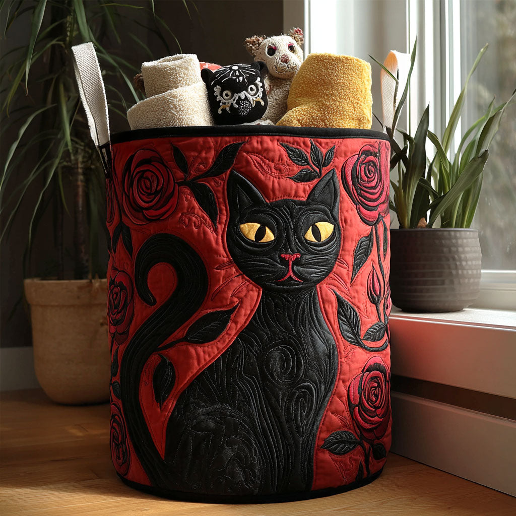 Midnight Whiskers Quilted Laundry Basket Best Clothes Hamper Cat Mom Gifts