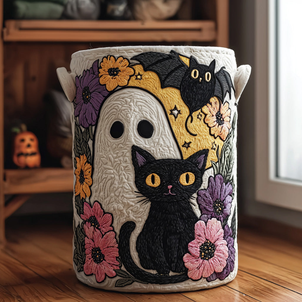 Midnight Whiskers Quilted Laundry Basket Clothes Basket Presents For Cat Owners