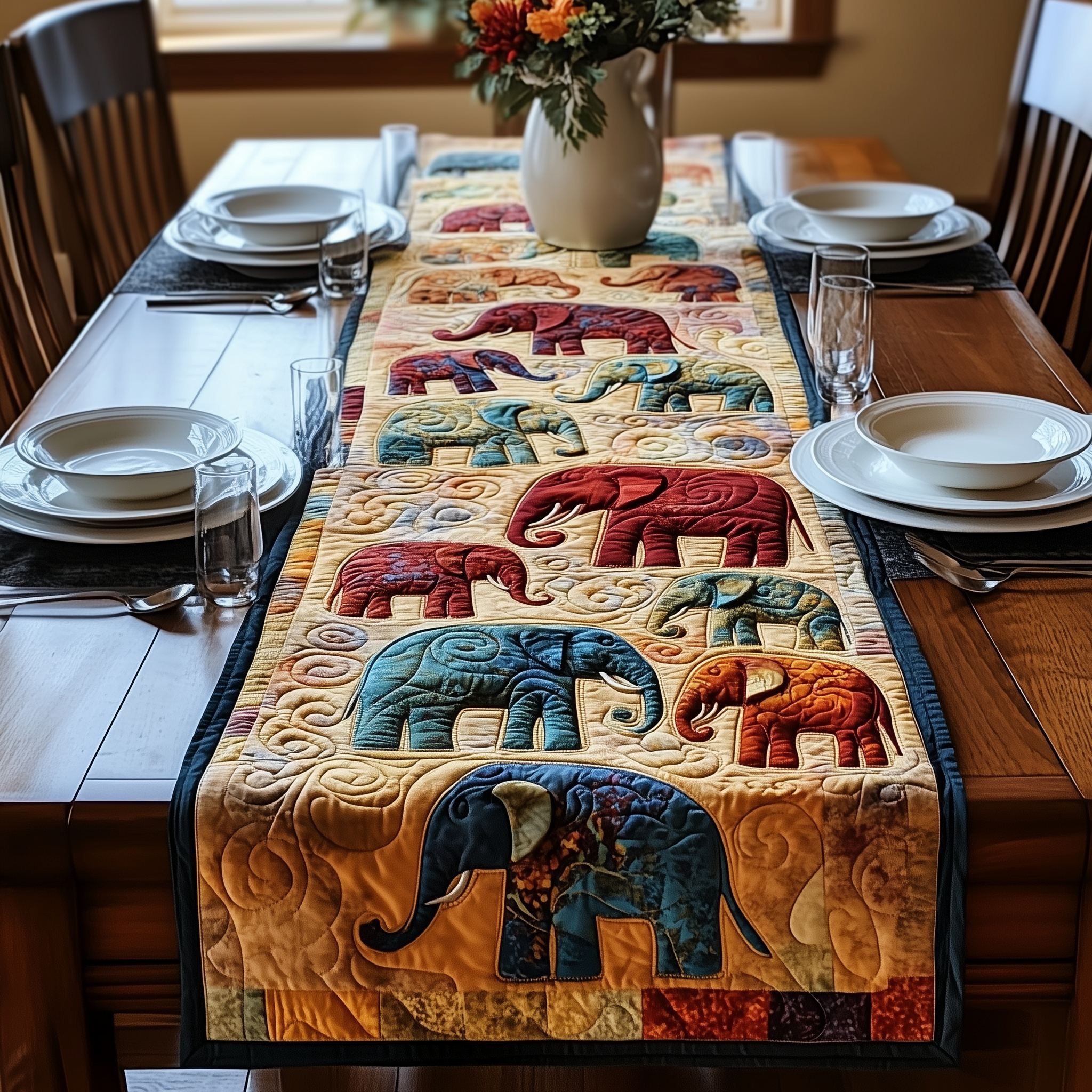 Mighty Elephant Quilted Table Runner Dining Room Table Decor Birthday Gifts For Elephant Lovers