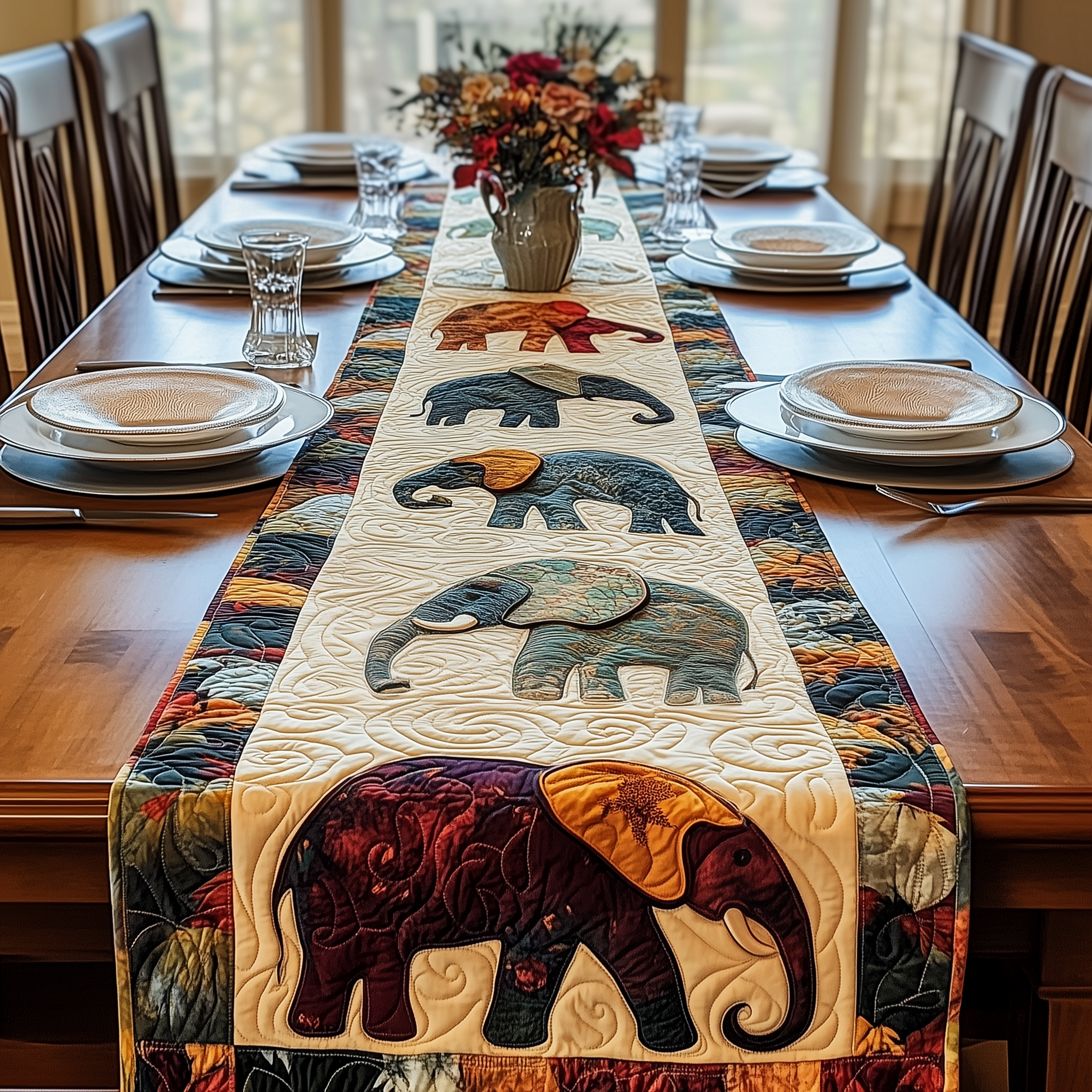 Mighty Elephant Quilted Table Runner Dining Table Centerpiece Cute Gift For Elephant Lovers