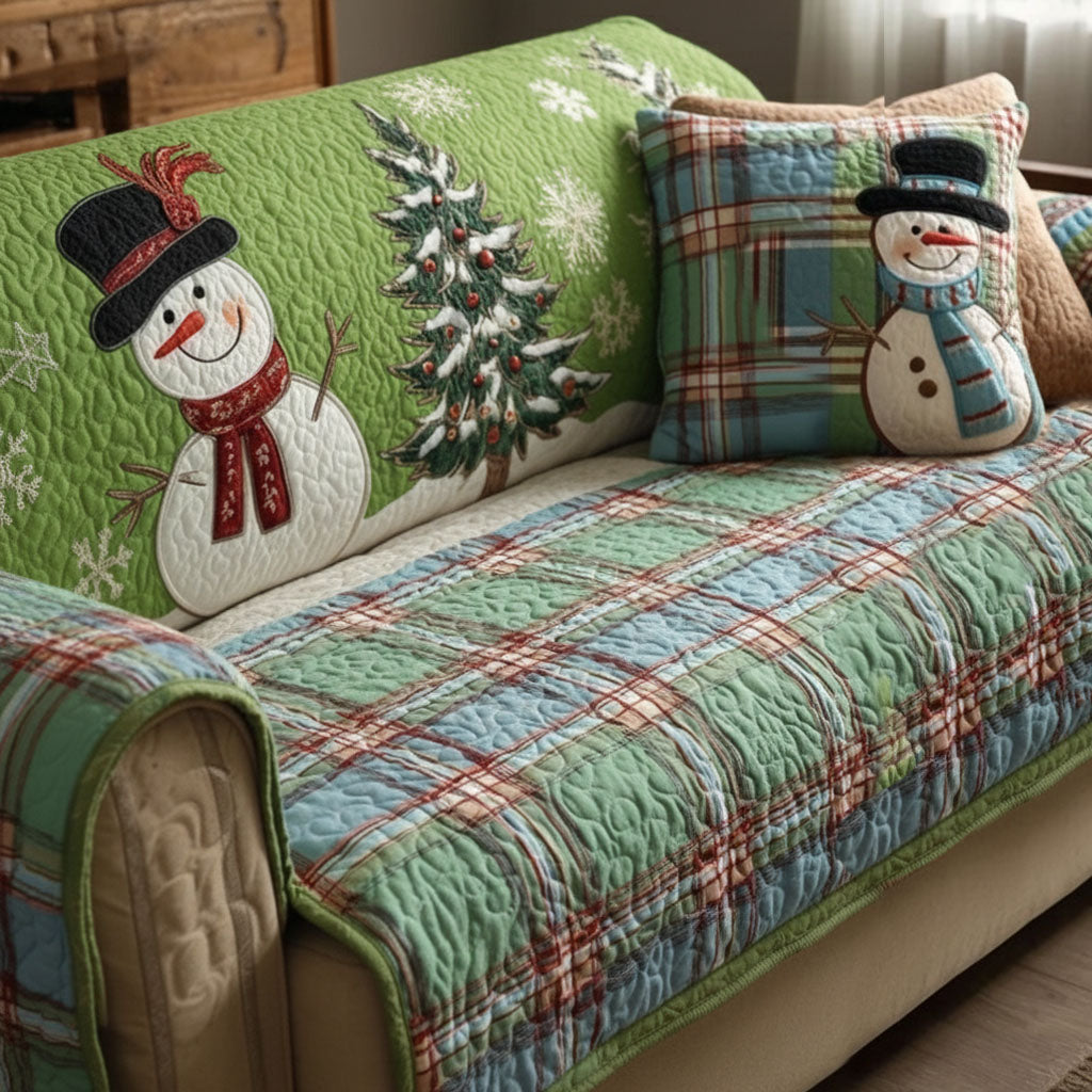 Mint Frost Festive Nights Quilted Sofa Cover Christmas Living Room Decor Best Christmas Gifts