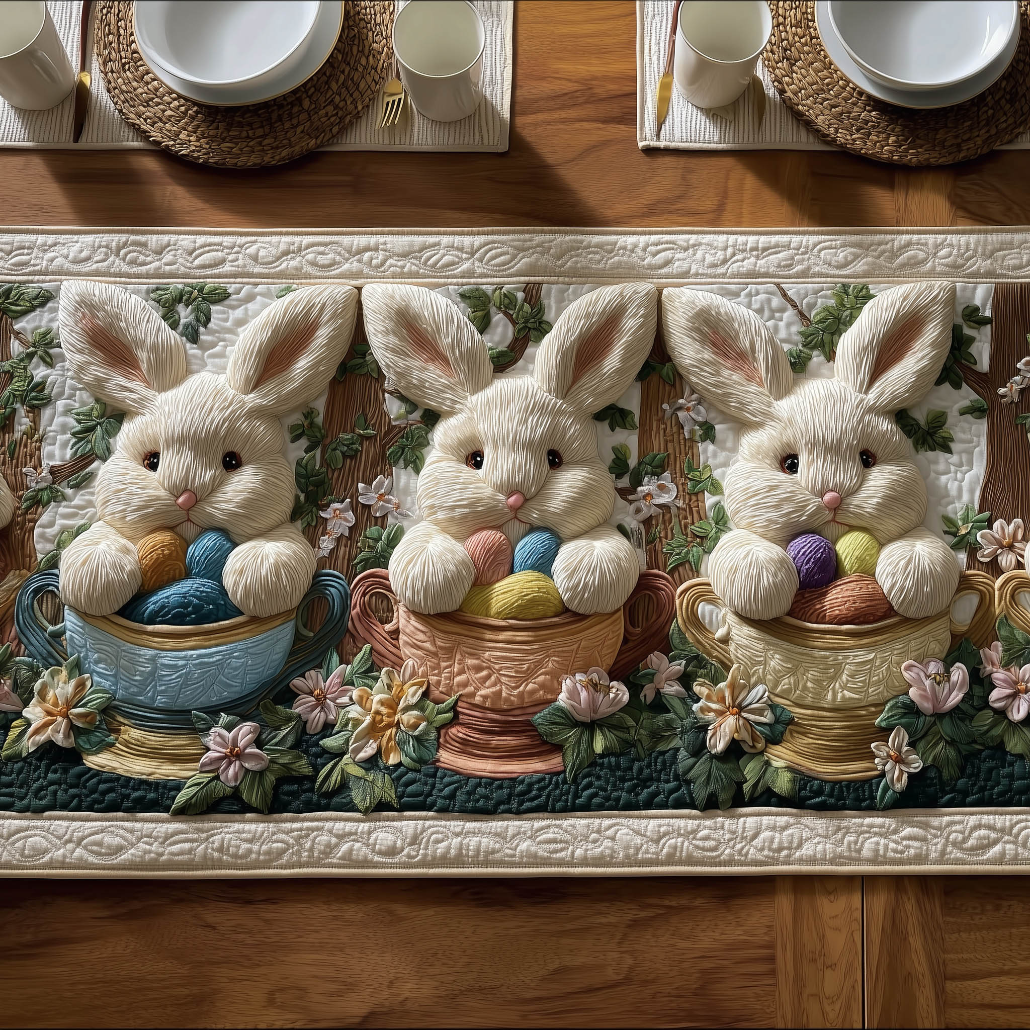 Miracle Easter Quilted Table Runner Easter Spring Table Decorations Gifts With Rabbits On Them