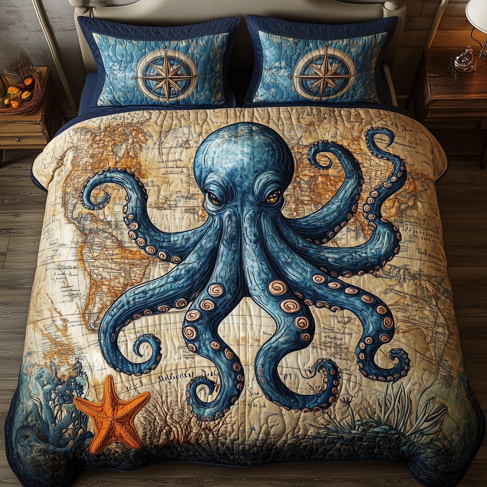 Mistic Octopus Quilted Bedding Set Cover Bed Set Unique Octopus Gifts