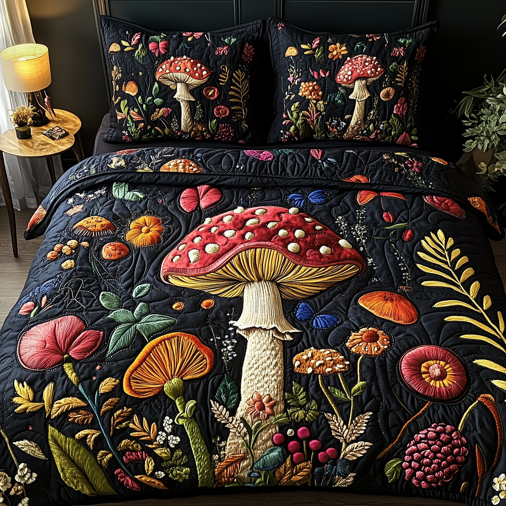 Mistique Mushroom Quilted Bedding Set Best Queen Sheets Mushroom Lovers Gifts