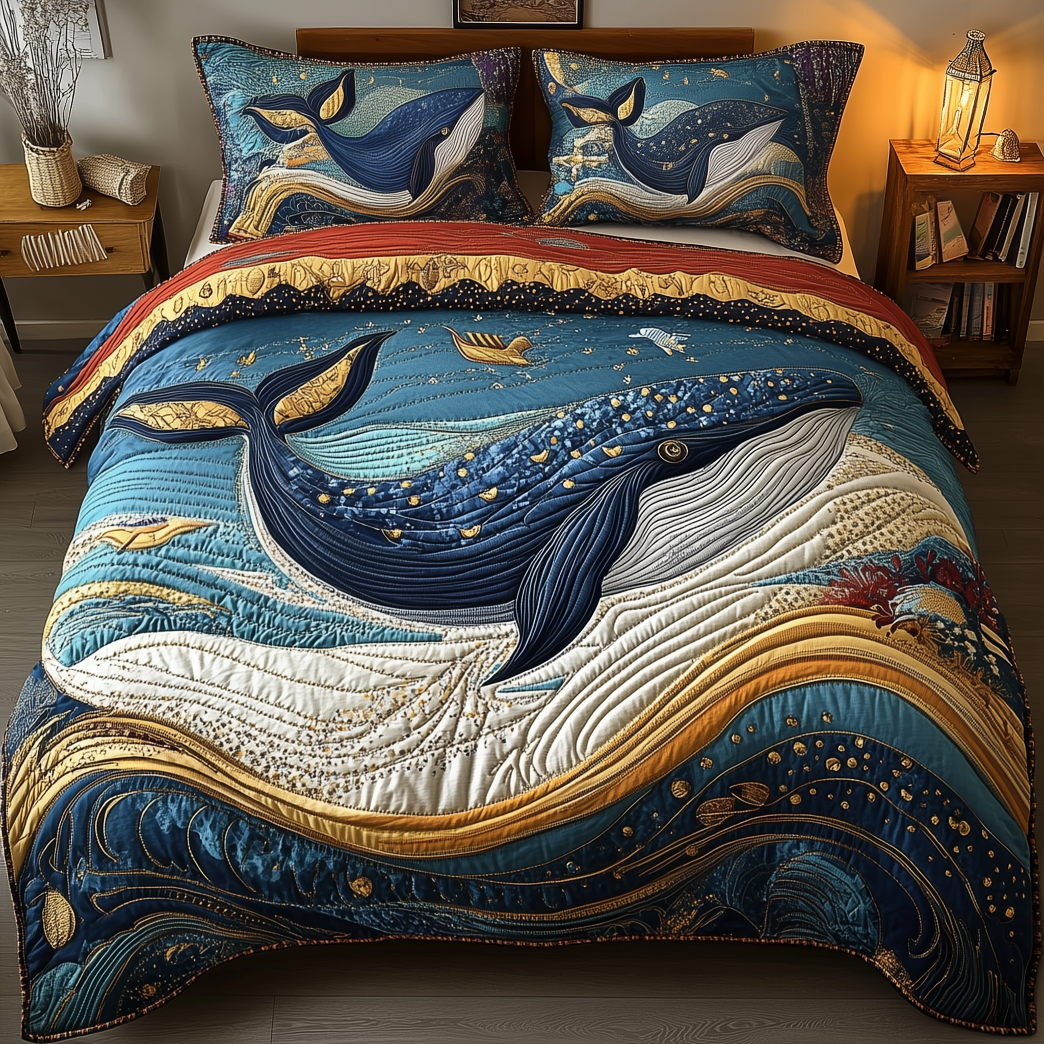 Mistique Whale Quilted Bedding Set Unique Bed Sheet Set Whale Gifts For Mom Mother's Day