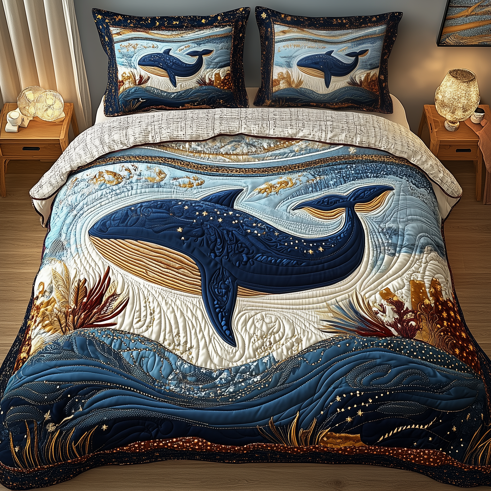 Mistique Whale Quilted Bedding Set Unique Bed Sheets Whale Mother's Day Gifts
