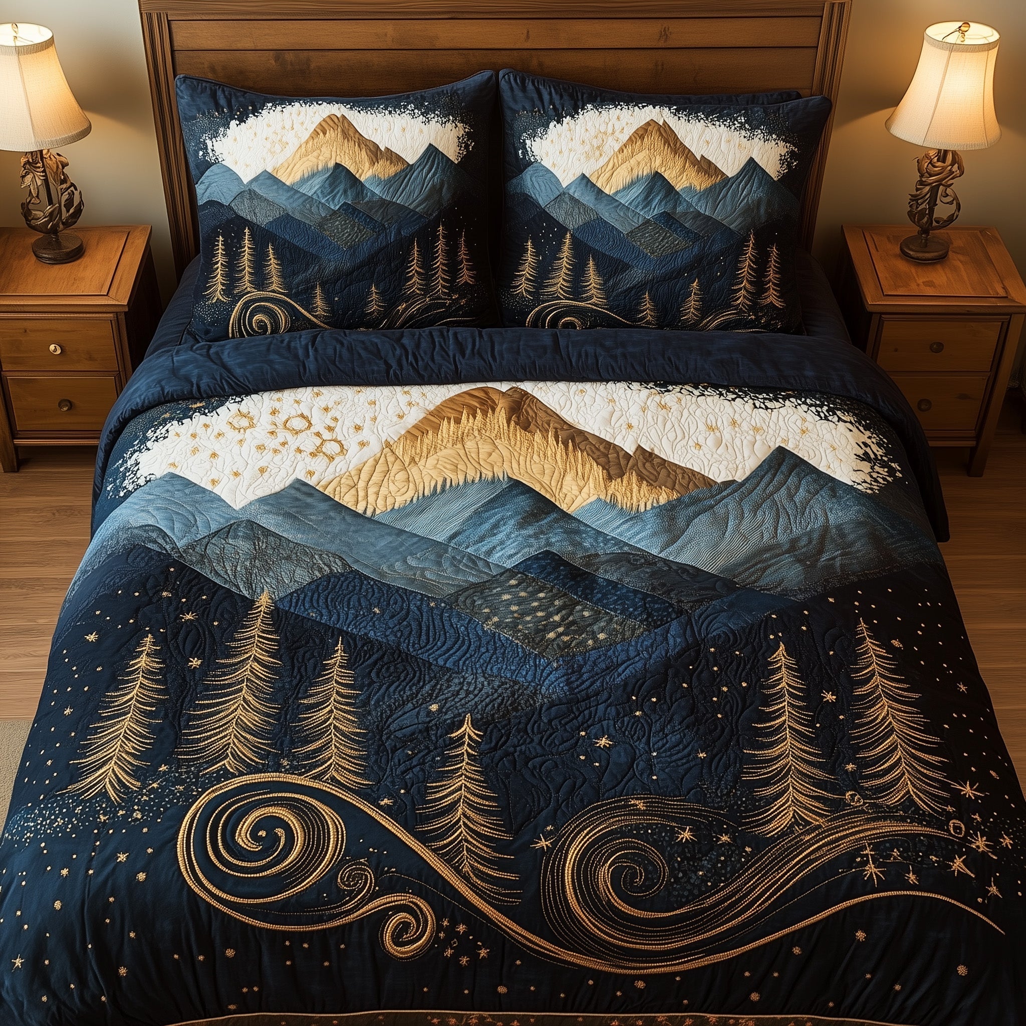 Misty Pine Forest Quilted Bedding Set King Comforter Sets Best Father's Day Gifts For Husband