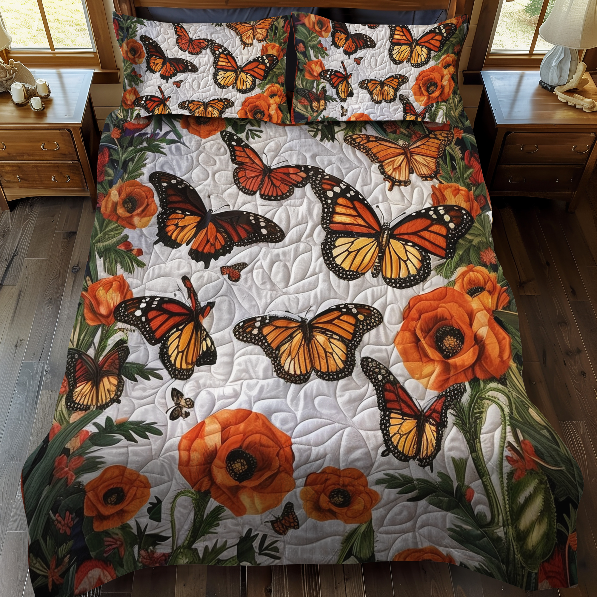 Monarch Butterflies Quilted Bedding Set Cute Bed Sheets Butterfly Themed Gift Items