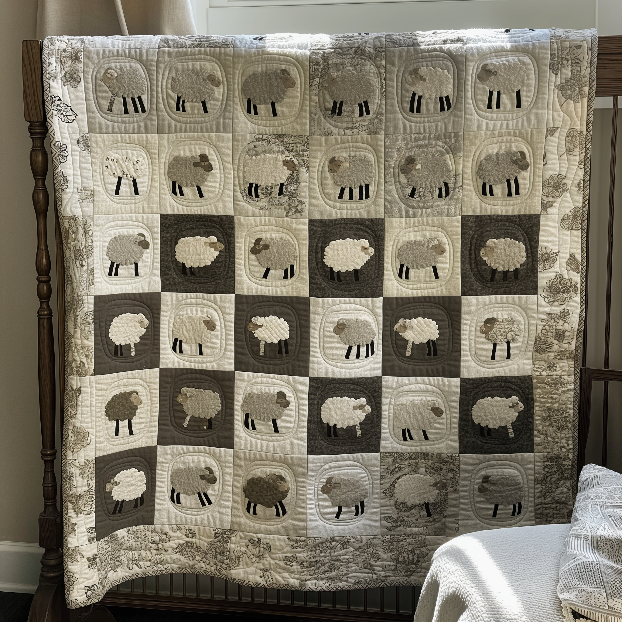 Monochrome Sheep Meadow Quilted Blanket Boho Bedroom Decor Gifts For Mom In Law
