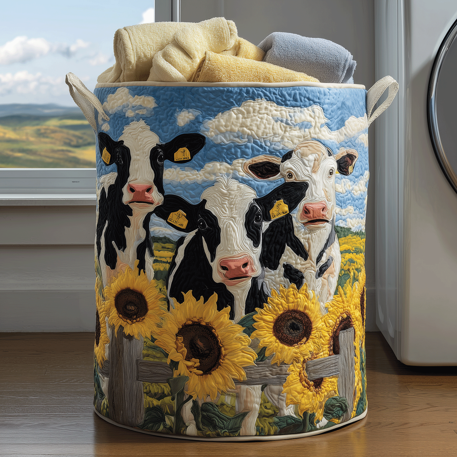 Moo Bloom Quilted Laundry Basket Best Foldable Laundry Basket Presents For Cow Lovers