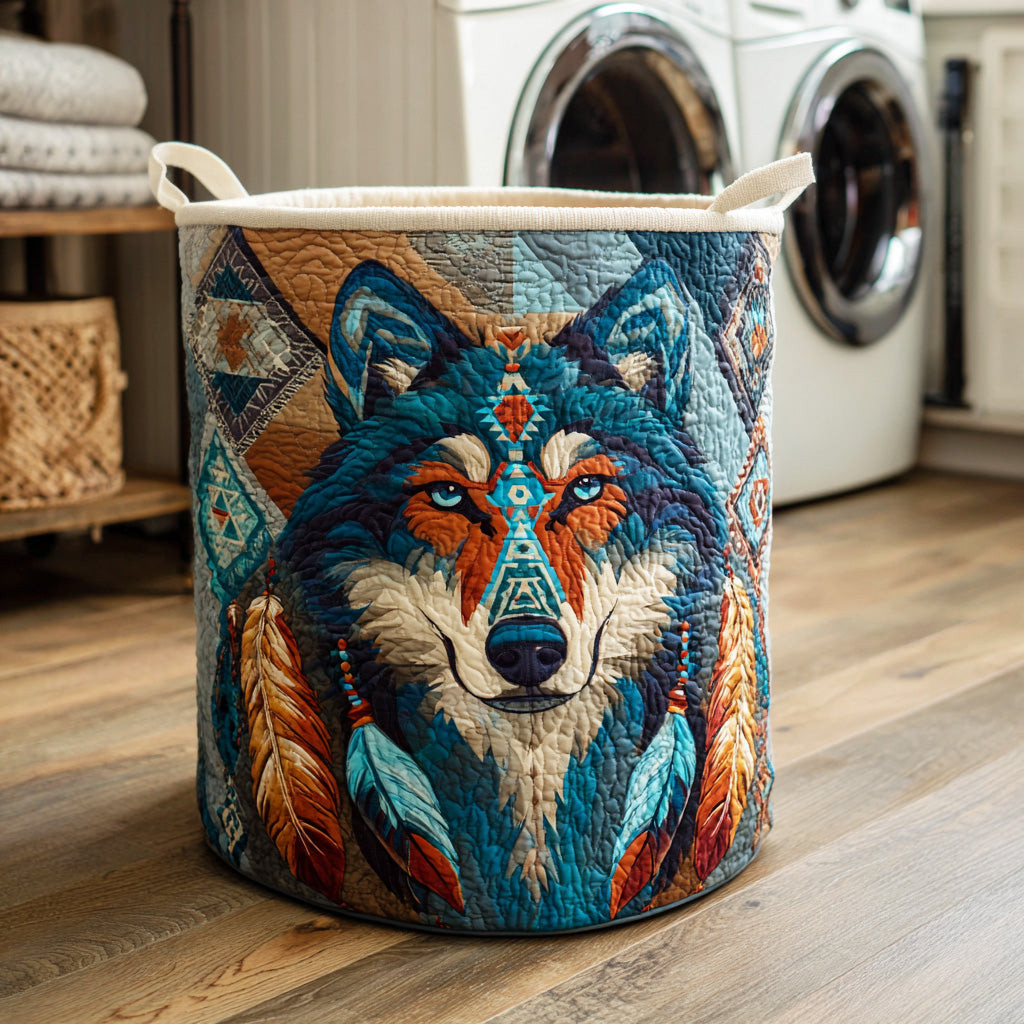 Moon Guide Wolf Quilted Laundry Basket Foldable Laundry Basket Native American Themed Gifts For Her
