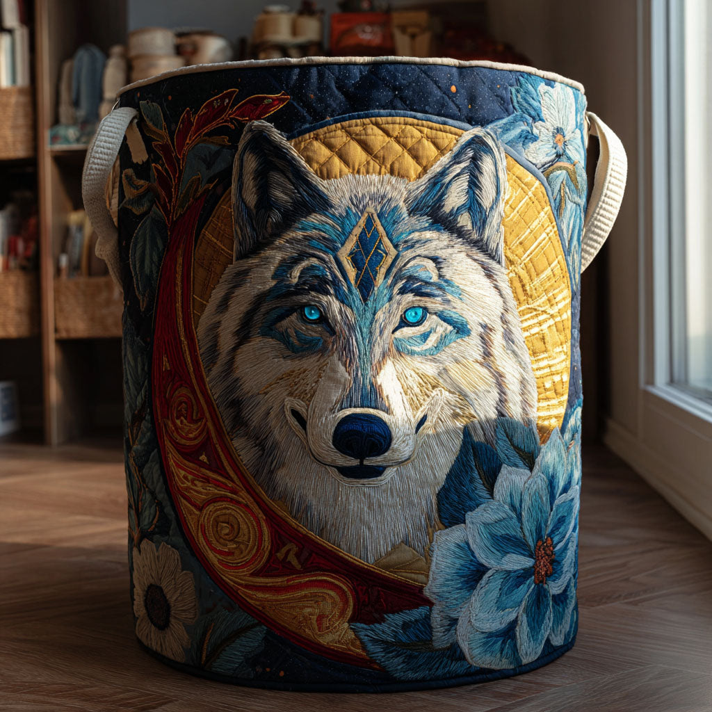 Moon Wolf Quilted Laundry Basket Unique Laundry Hamper Ideas Wolf Themed Gift Items