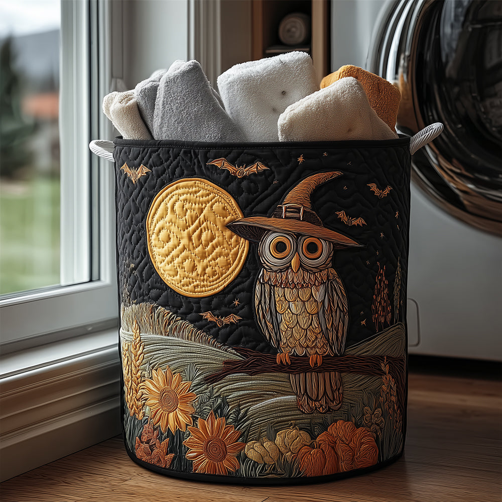 Moonlight Owl Witch Quilted Laundry Basket Laundry Room Decor Ideas Unique Halloween Gifts