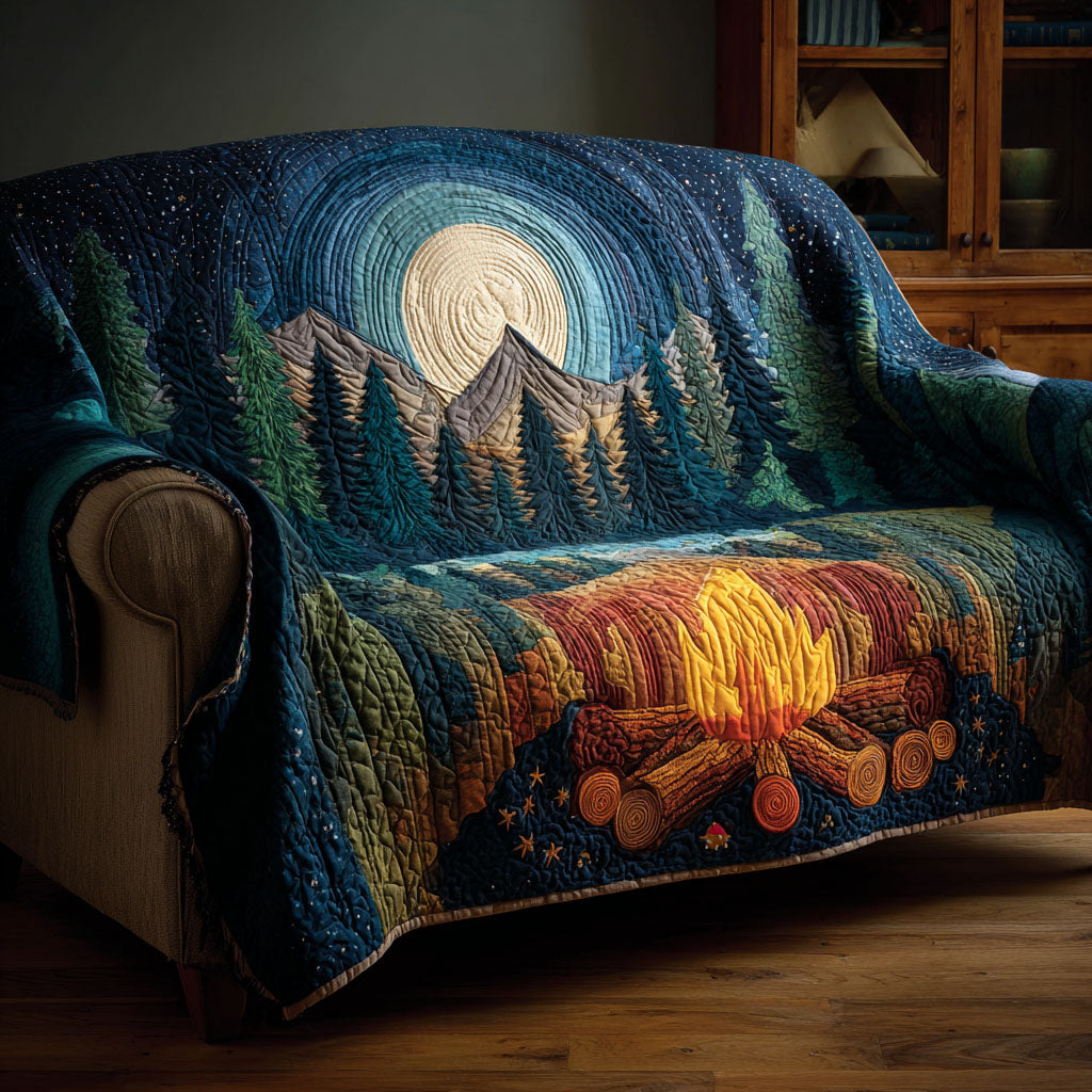 Moonlit Campfire Quilted Sofa Cover Furniture Couch Covers Gifts For Camping Lovers