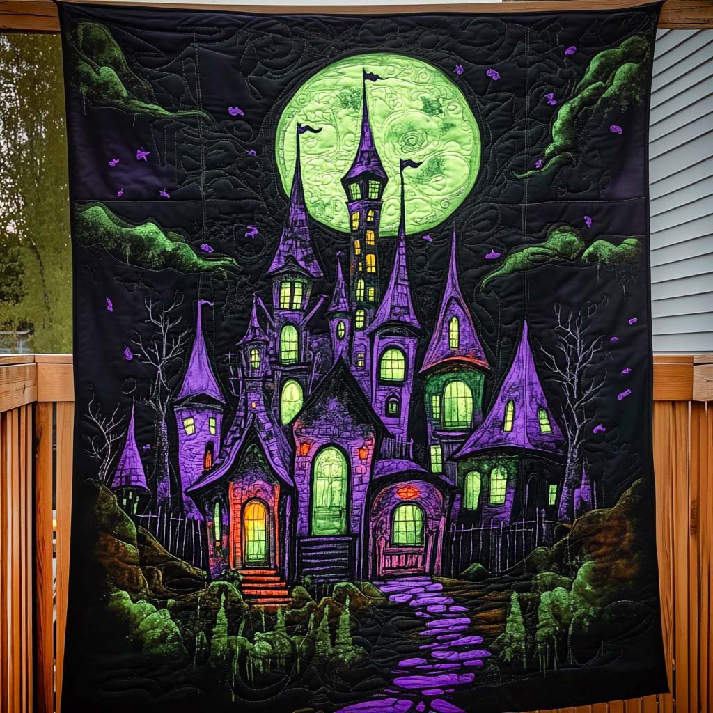Moonlit Castle Quilted Blanket Bed Room Art Halloween Birthday Gifts