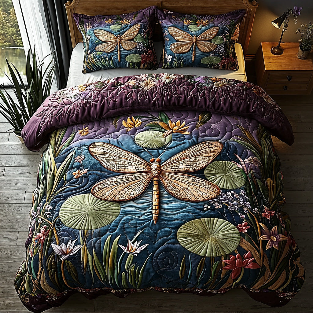 Moonlit Dragonfly Quilted Bedding Set Bed Sheet Set Novelty Dragonfly Gifts