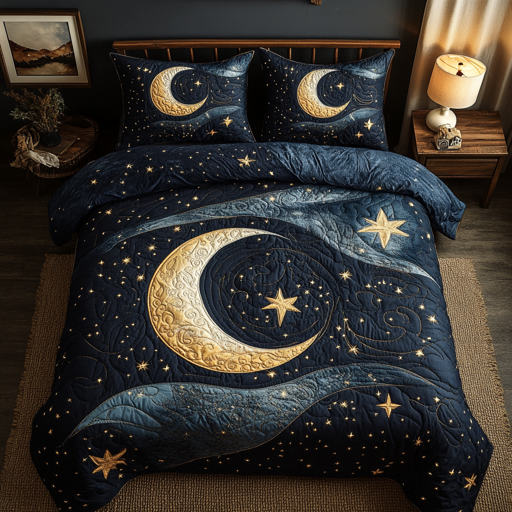 Moonlit Dreams Quilted Bedding Set Aesthetic Room Decor Top 10 Father's Day Gifts