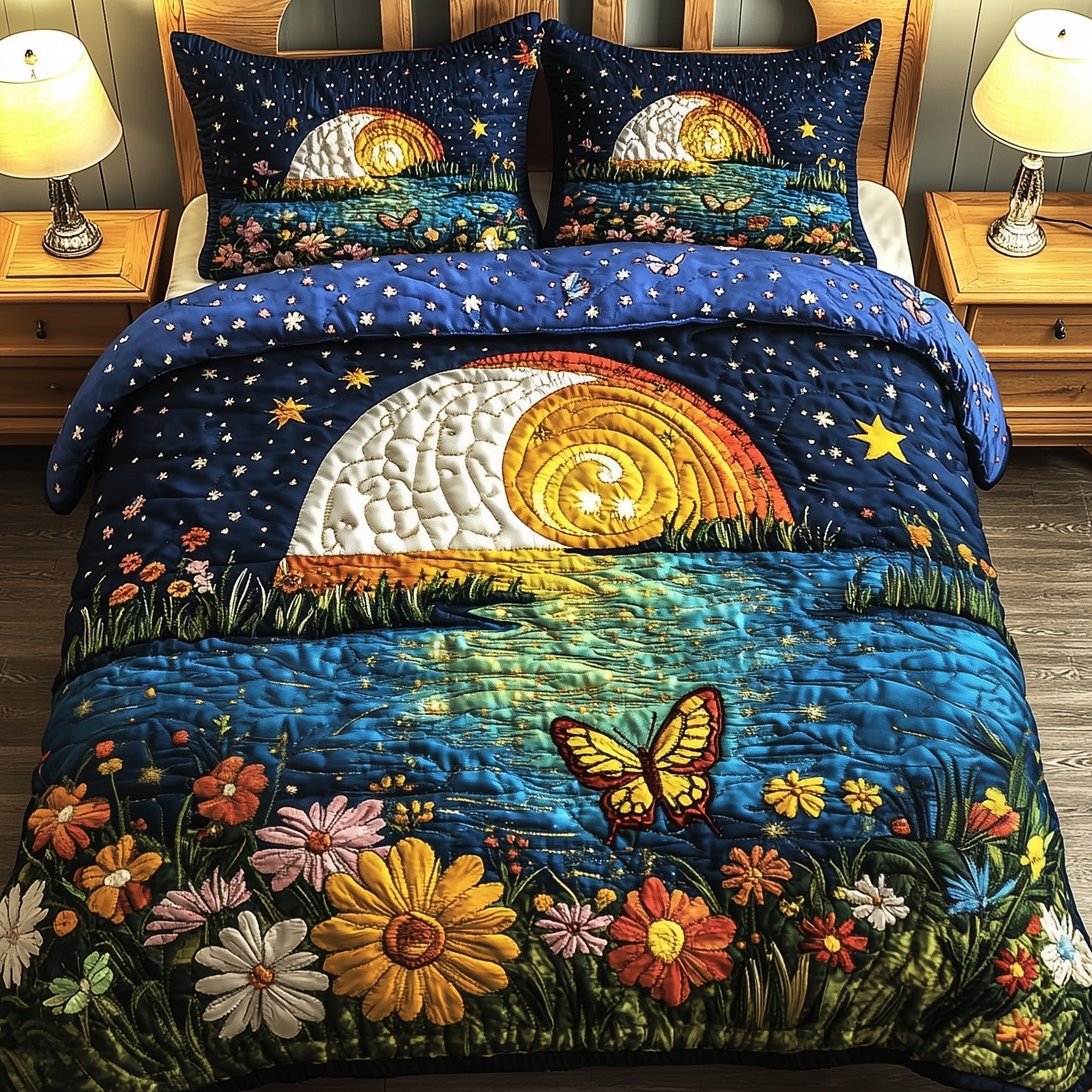 Moonlit Floral Quilted Bedding Set Bedding Decor Great Mother's Day Gift Ideas