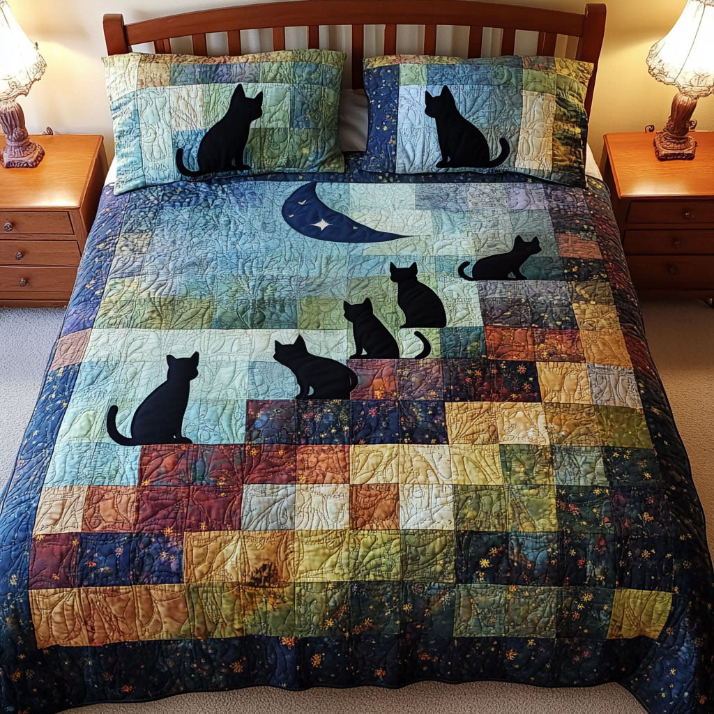 Moonlit Gathering Quilted Bedding Set Best Queen Sheets Cat Lover Things