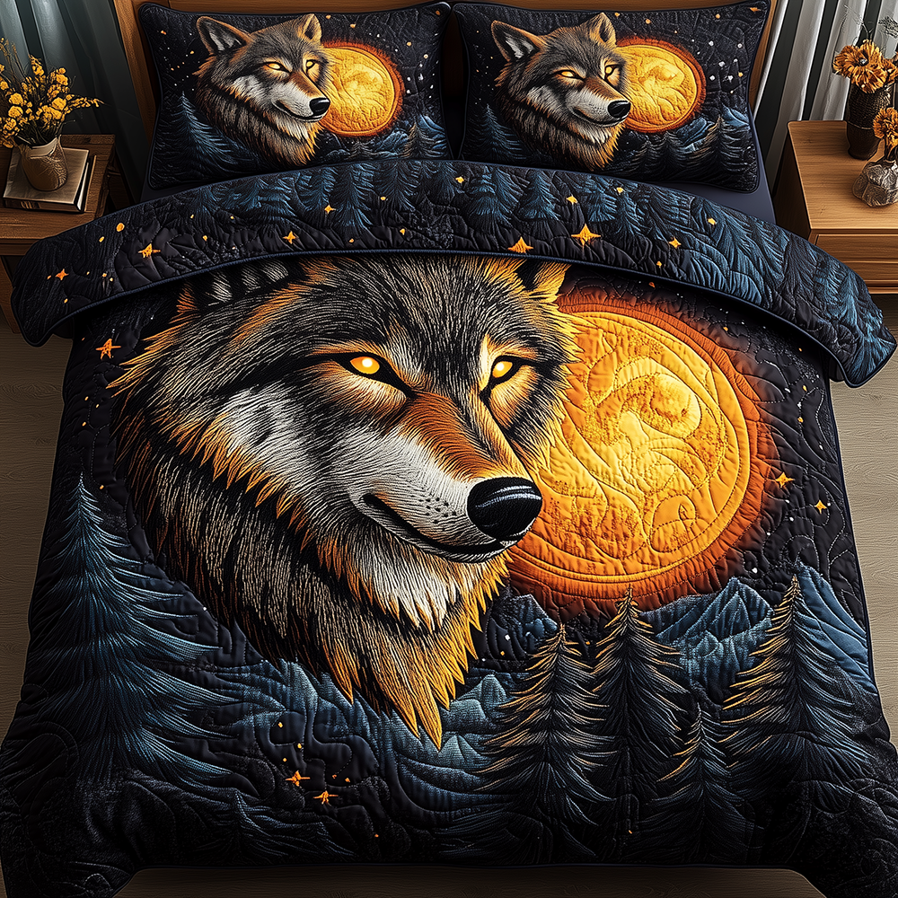 Moonlit Howl Quilted Bedding Set Bedroom Furniture Ideas Wolf Gifts For Adults