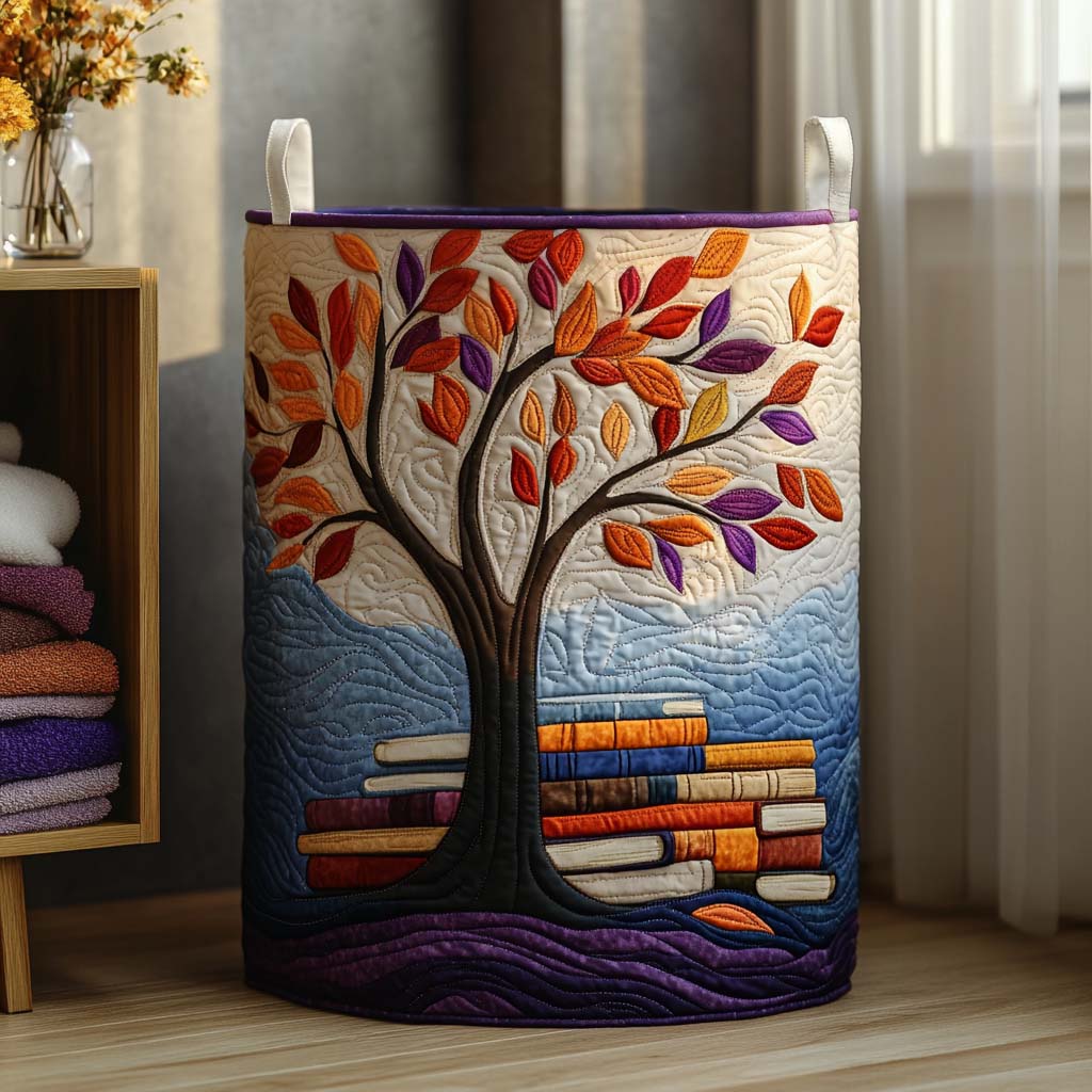 Moonlit Library Tree Quilted Laundry Basket Best Dirty Clothes Hamper Great Book Lover Gifts