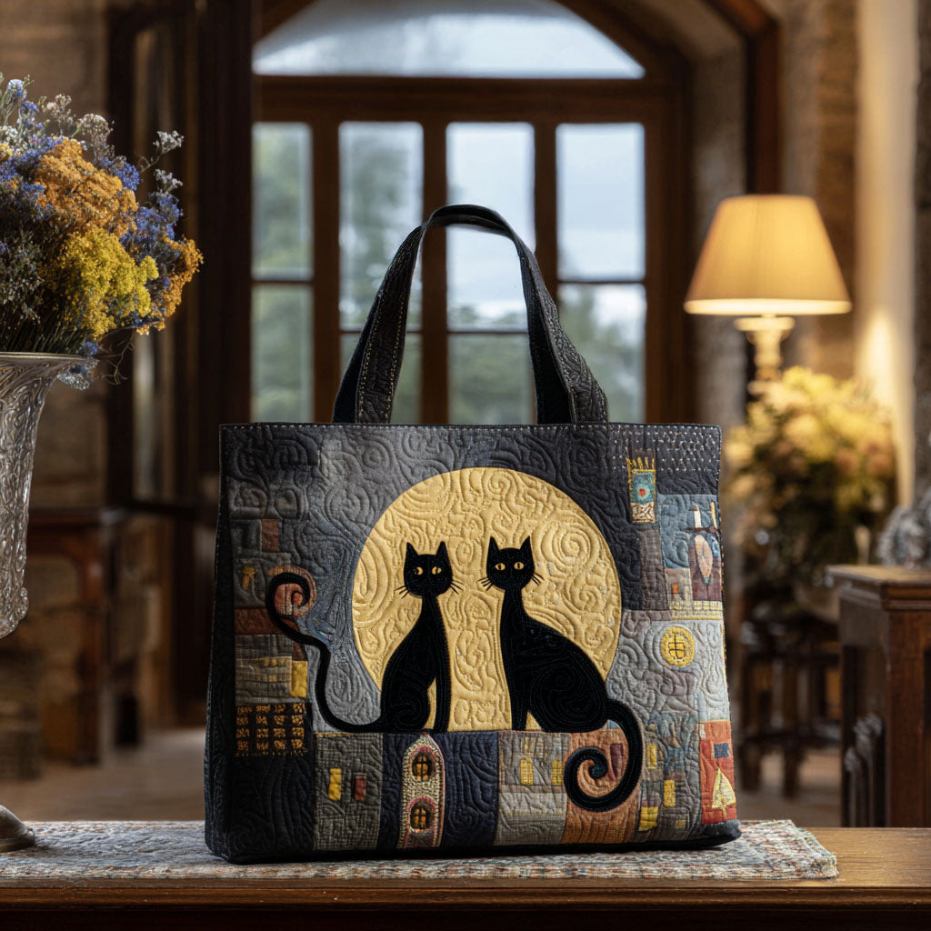 Moonlit Meow Quilted Tote Bag Perfect Shoulder Bag Great Book Lover Presents