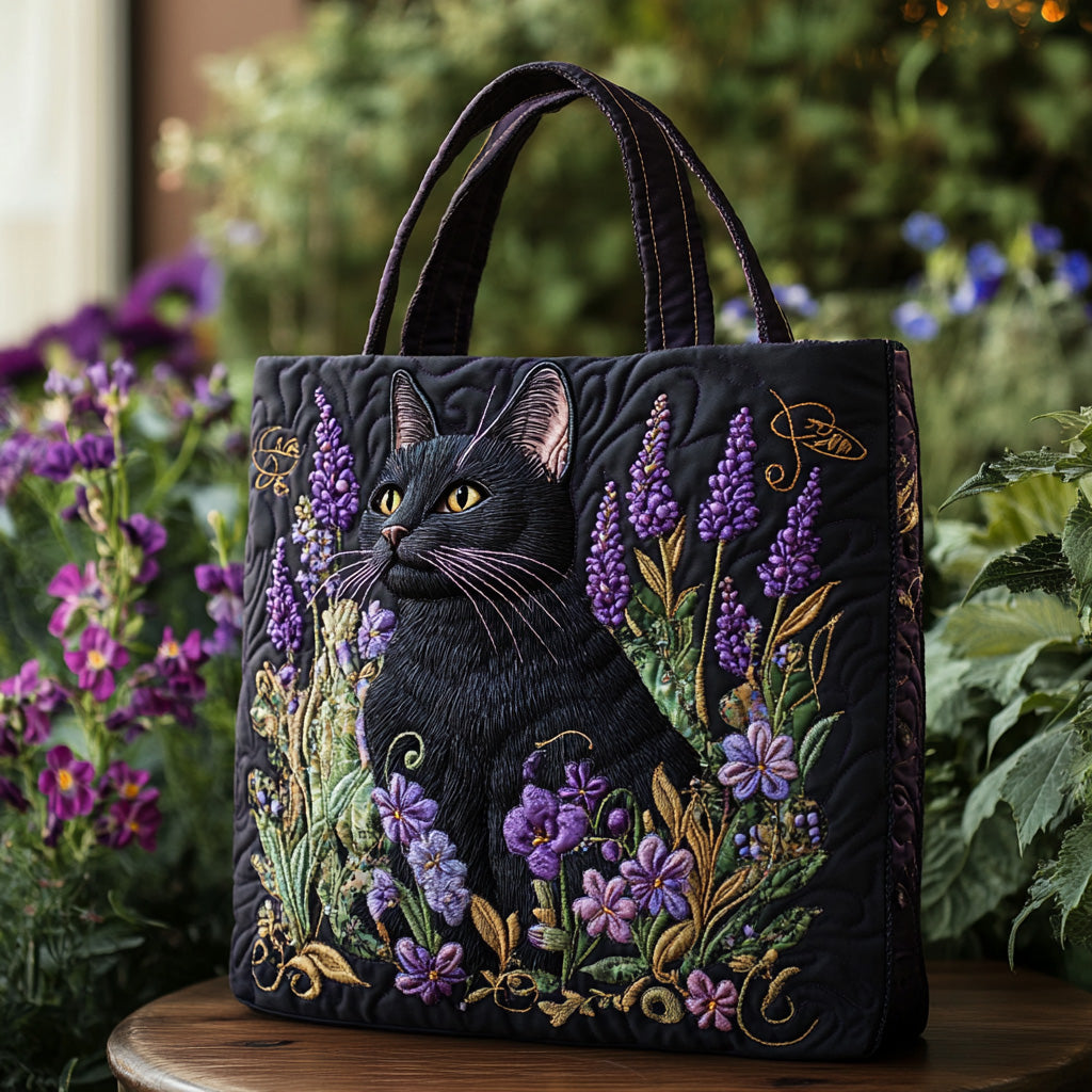 Moonlit Meow Quilted Tote Bag Tote Bags For Women Cat Gifts For Cat Lovers