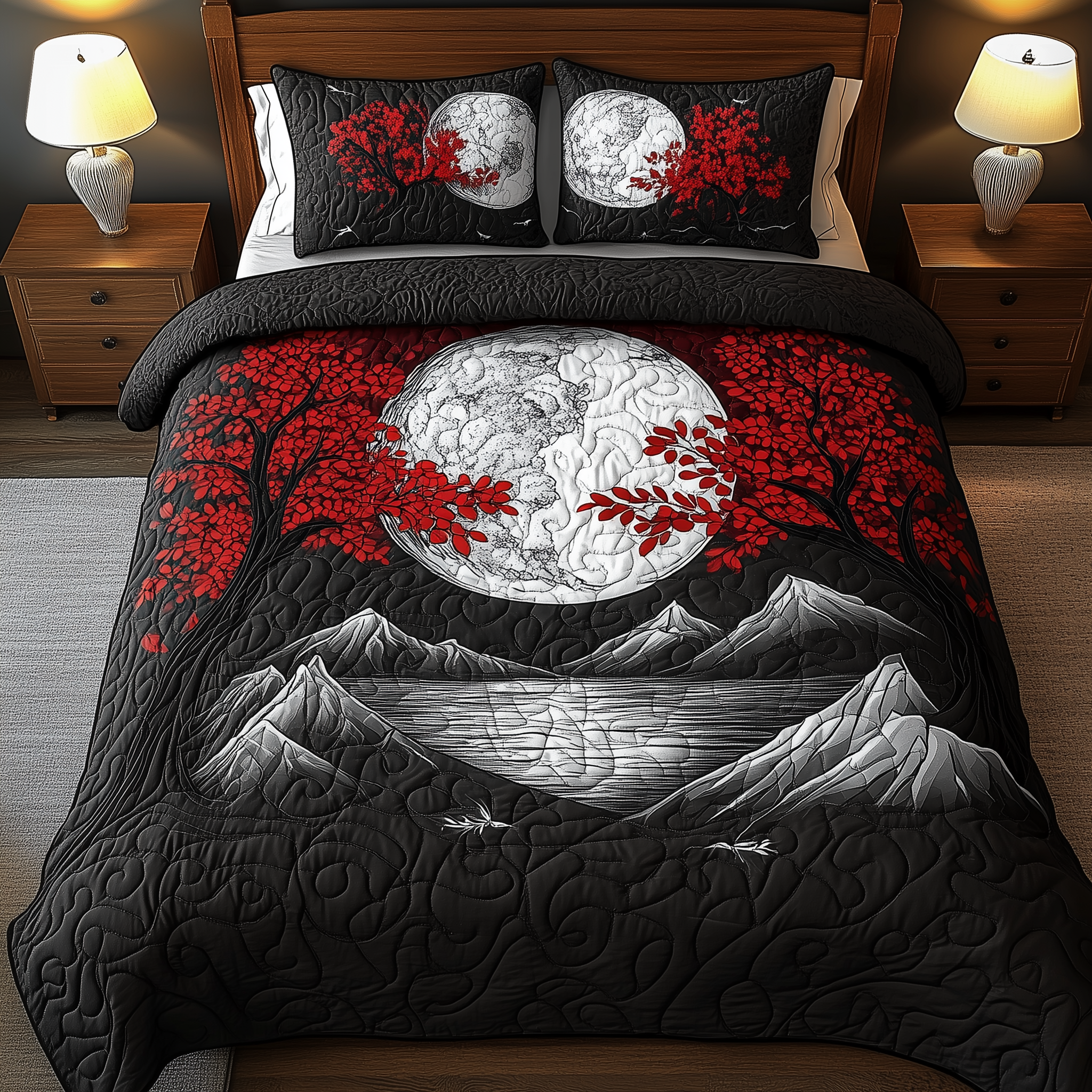 Moonlit Mystique Quilted Bedding Set Best King Bed Sheets Gifts For Moose Lovers