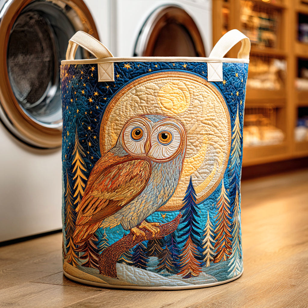 Moonlit Owl Quilted Laundry Basket Foldable Laundry Basket Unique Owl Gifts