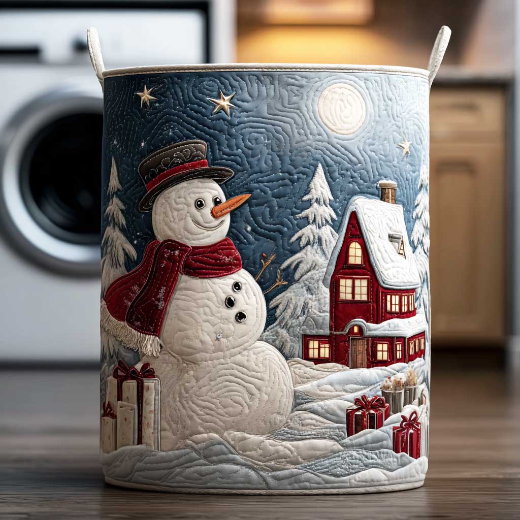 Moonlit Snowman Quilted Laundry Basket Best Laundry Hamper Christmas Presents For Wife