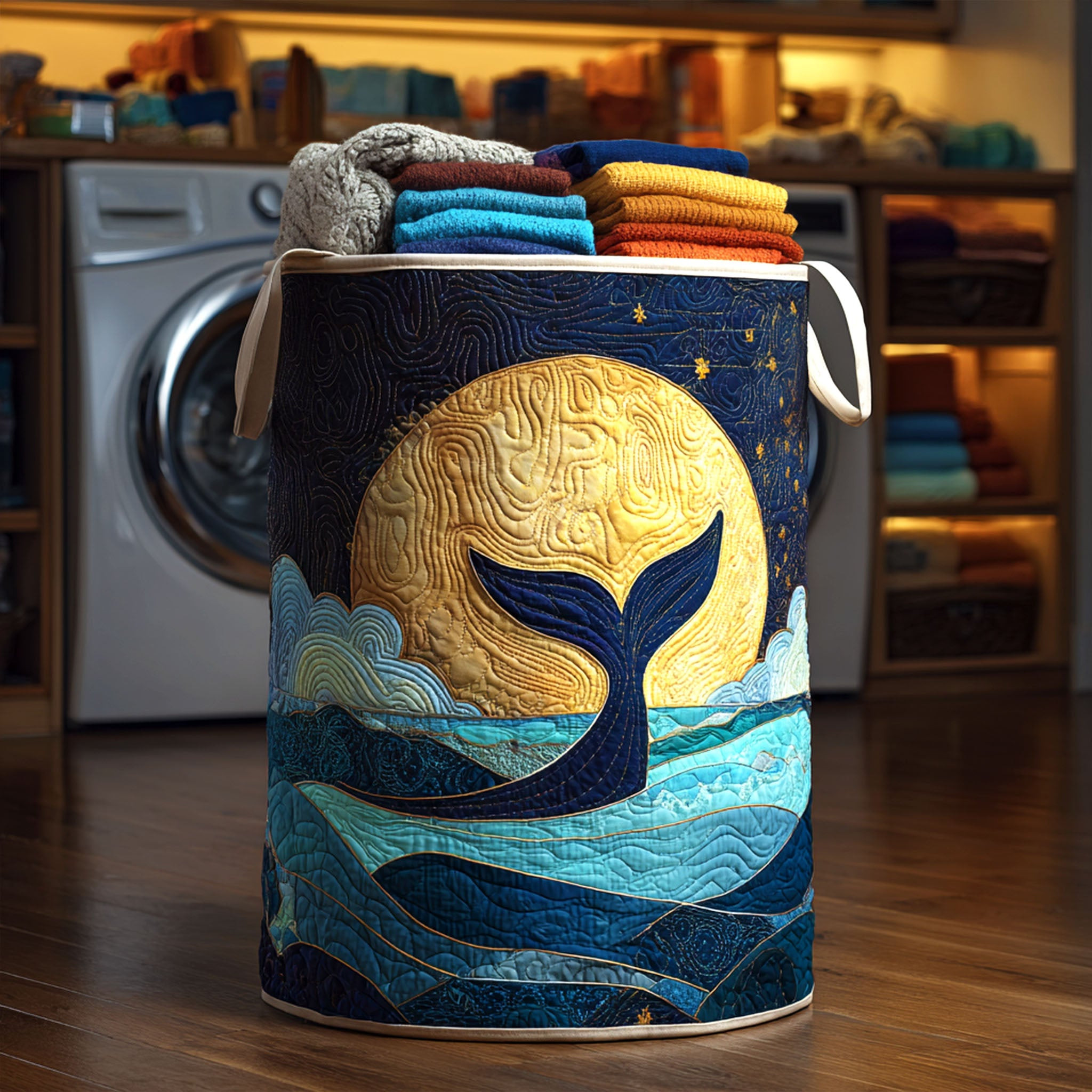 Moonlit Tail Quilted Laundry Basket Nice Laundry Hamper Whale Gifts For Mom Mother's Day