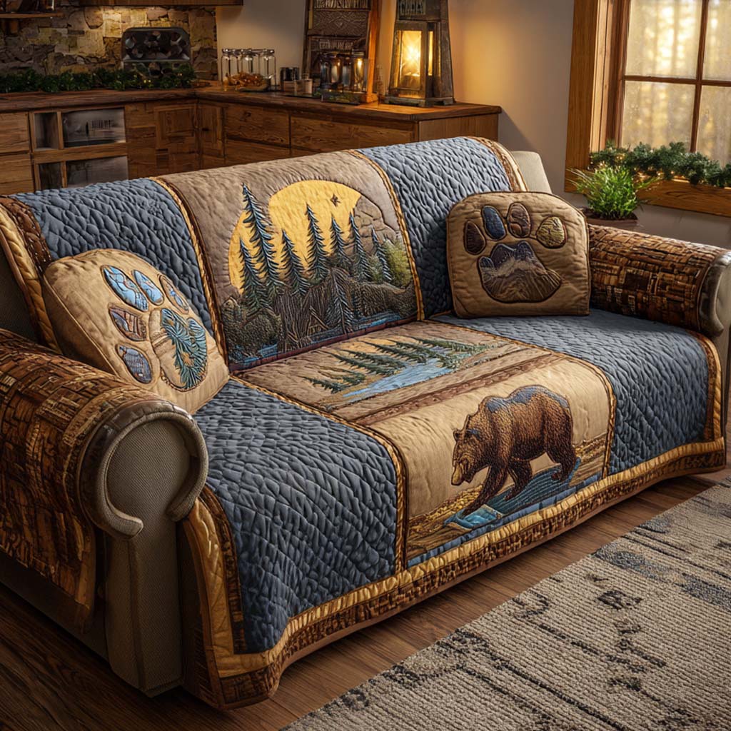 Moonlit Trails Quilted Sofa Cover Sofa Couch Cover Bear Mother's Day Gifts