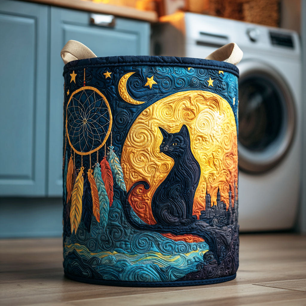Moonlit Whisker Quilted Laundry Basket Storage Basket Cat Things For Cat Lovers