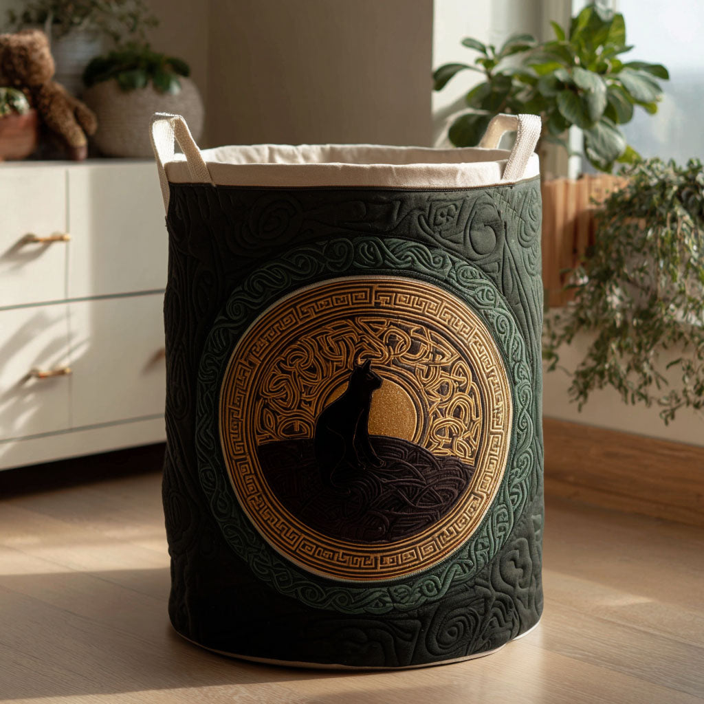 Moonstone Panther Quilted Laundry Basket Rustic Laundry Bin Items For Cat Lovers