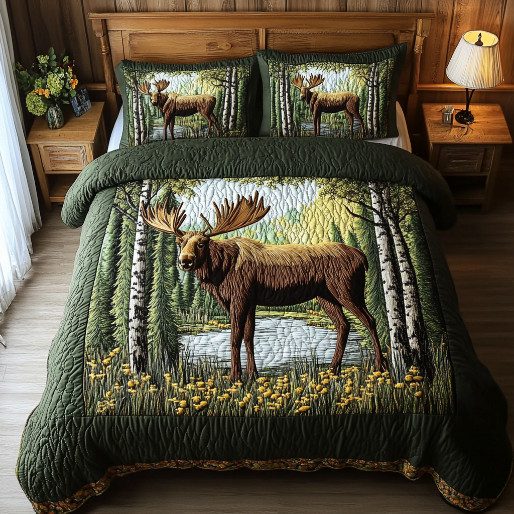 Moose Adventure Quilted Bedding Set Best Bed Sheet Set Special Father'S Day Gifts From Daughter