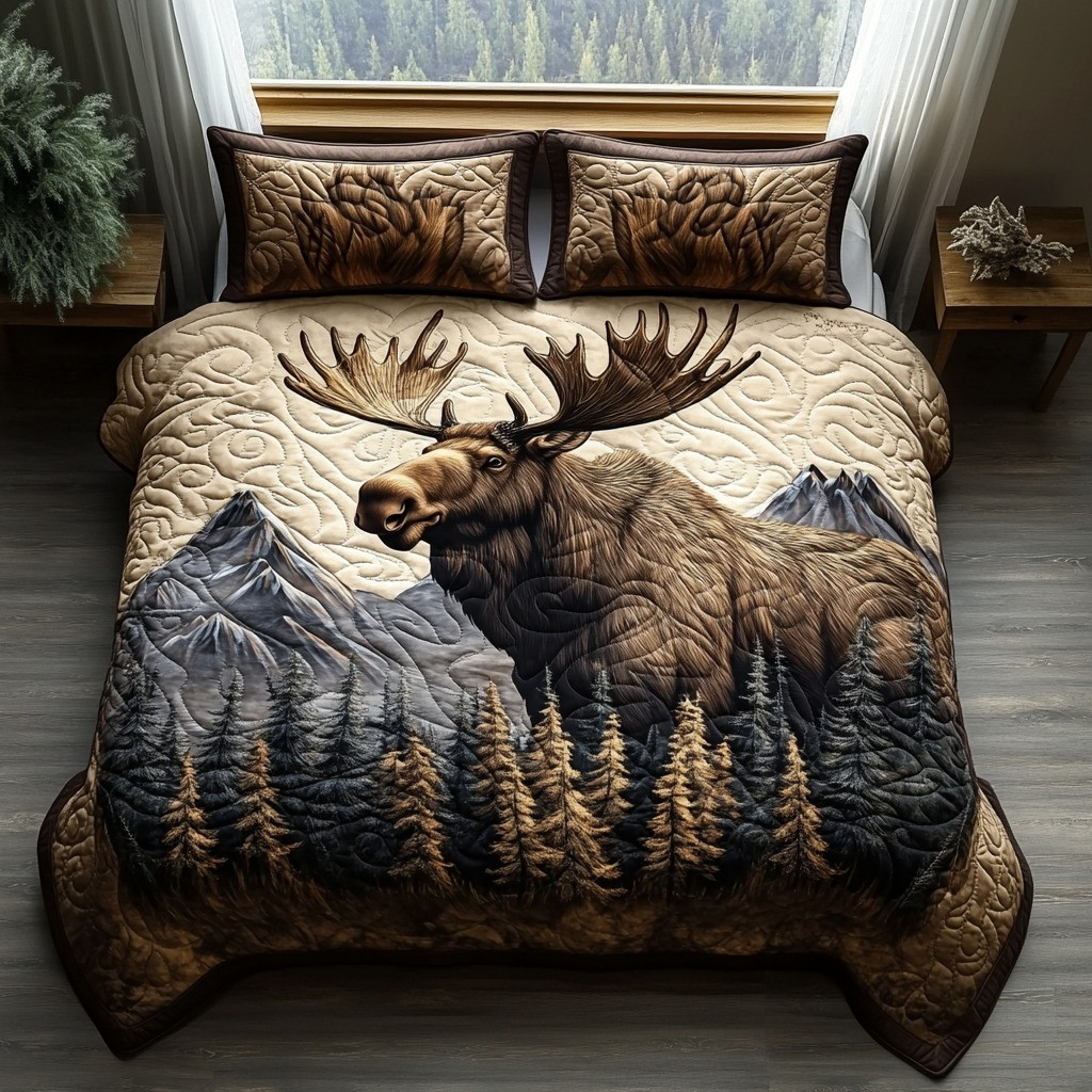Moose Forest Quilted Bedding Set Bedroom Decorations Christmas Gifts For Hunter