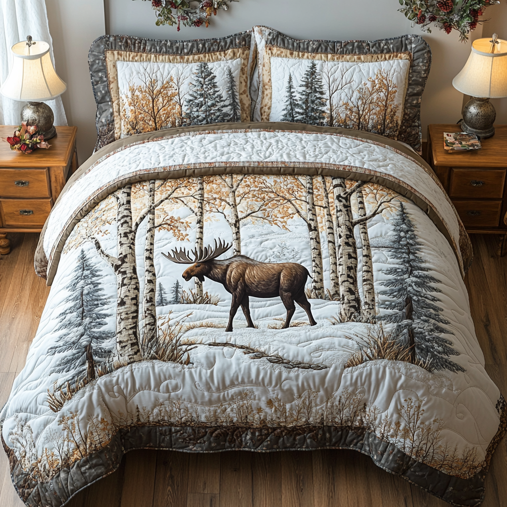 Moose Trail Quilted Bedding Set Cute Room Decor Gifts For New Dads
